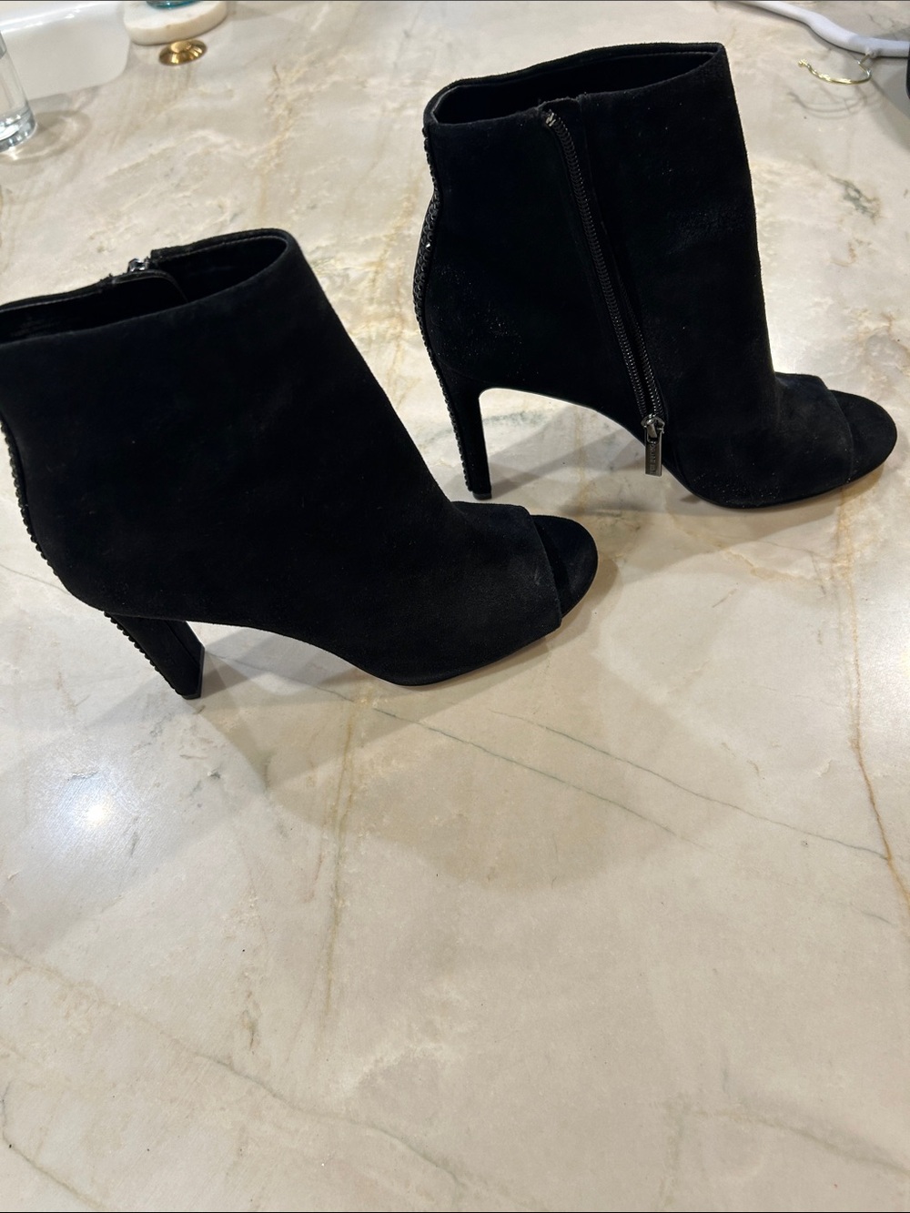Gianni Bini Black Suede Open-Toe Ankle Booties